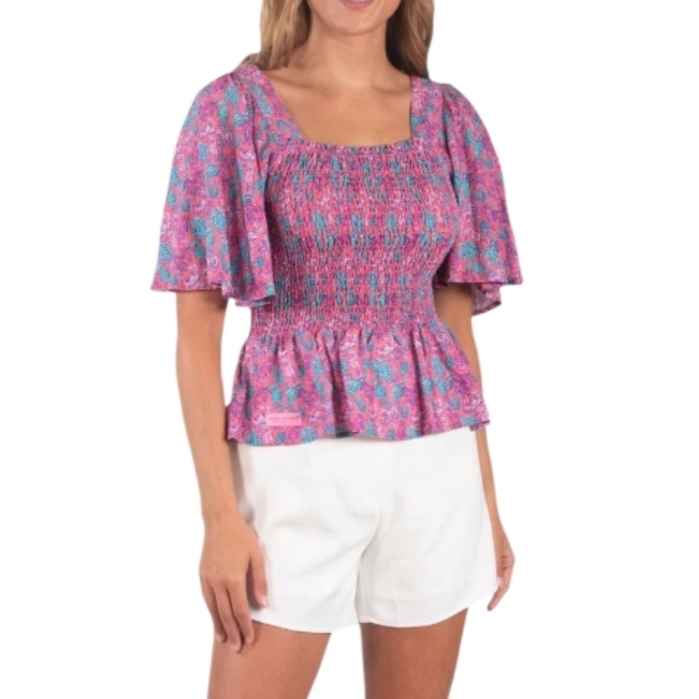 NWT Simply Southern Shirred Seahorse Blouse Size Large
